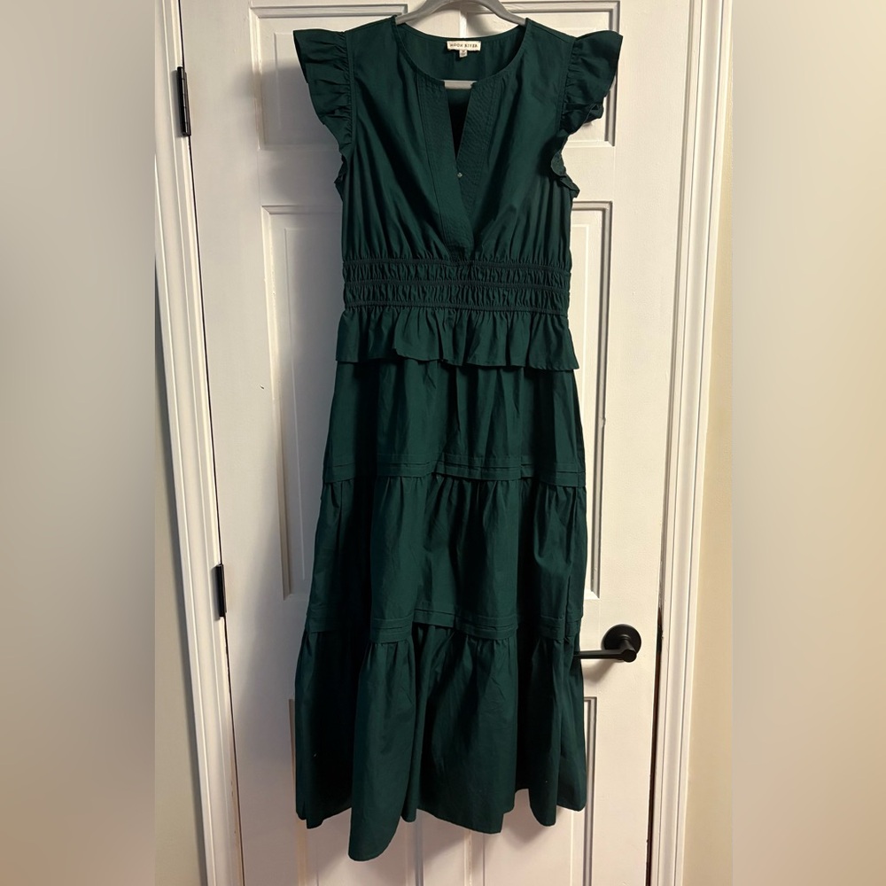 Moon River Fluttered Sleeve Tiered Cotton Dress